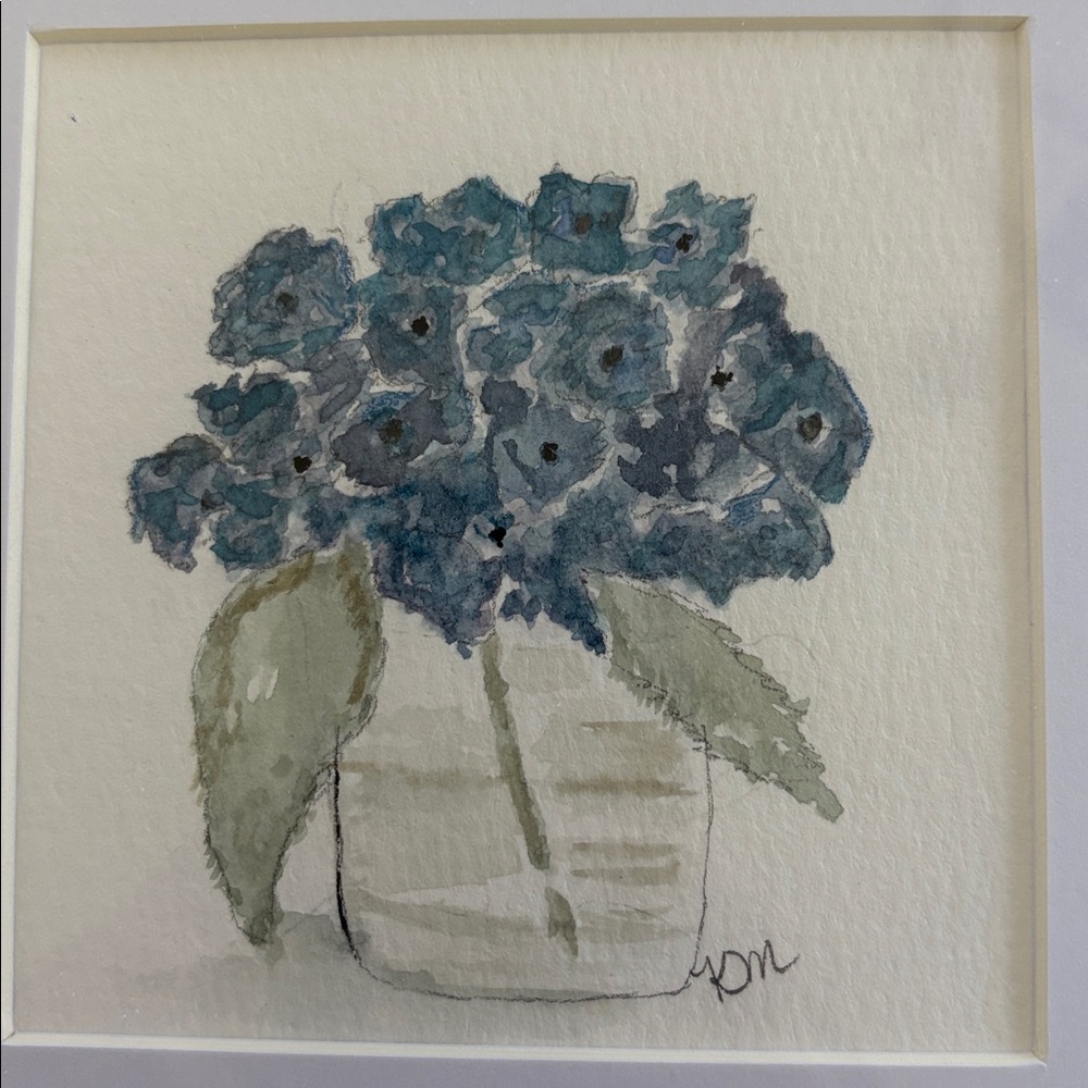 Framed Blue Hydrangea Watercolor Art Print - Picture 2 of 2